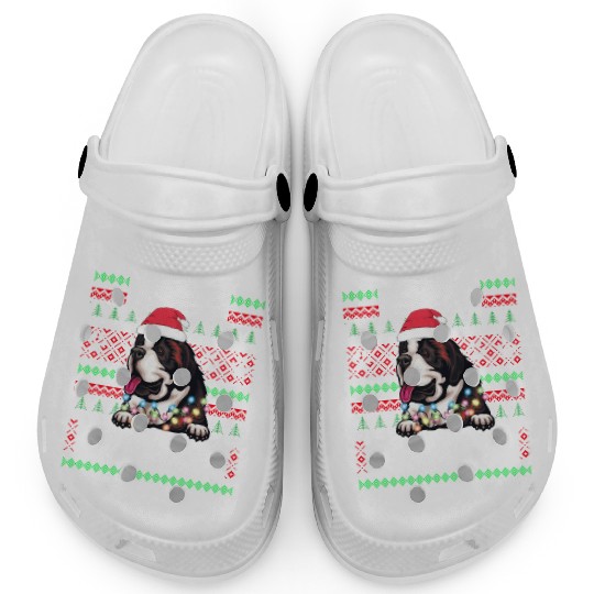 Saint Bernard Christmas Lights Pet Lovers Xmas Paj Clogs