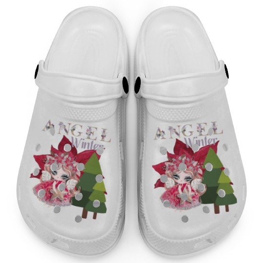 Winter Angel Christmas Tree Poinsettia Clogs