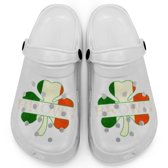 Brown Irish Surname Ireland Flag Shamrock Clogs