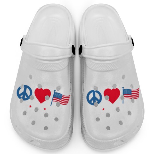 Peace Love America US Flag Independence Clogs