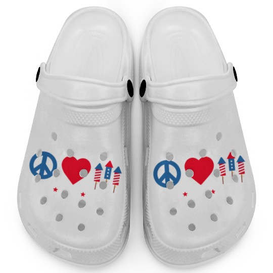 Peace Love Merica US Flag Independence Clogs