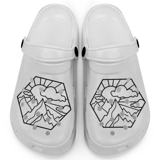 Mountain scene with sun and cloud Clogs