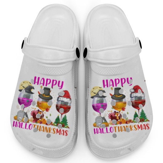 Happy Hallothanksmas Wine Lover Halloween Thankful Clogs