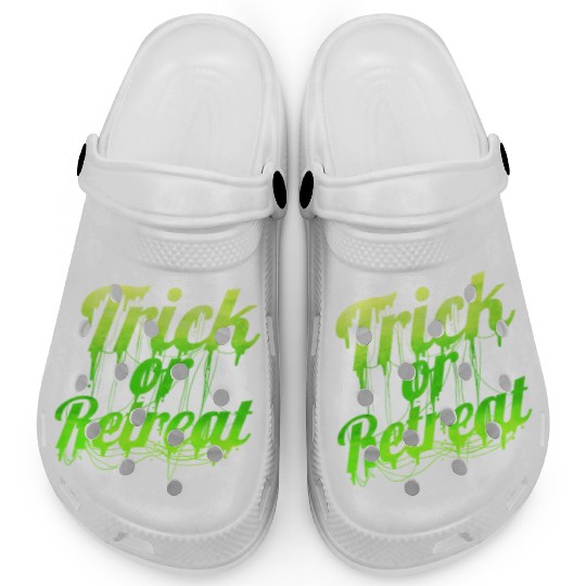 Green Spiderweb Letter Trick Or Retreat Halloween Clogs