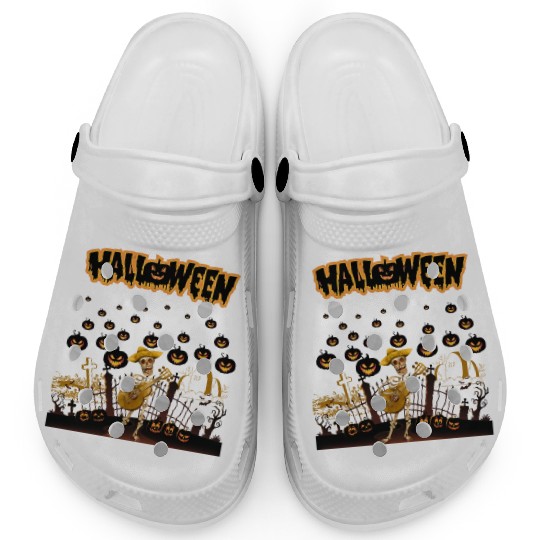 Happy Halloween Funny Skeleton Playing Guitar Clogs