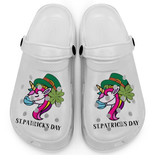 Toddler Girls St Patricks Day Rainbow Unicorn Face Clogs