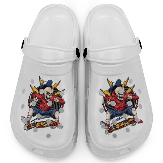 Skater Skeleton On Skateboard - Halloween Clogs