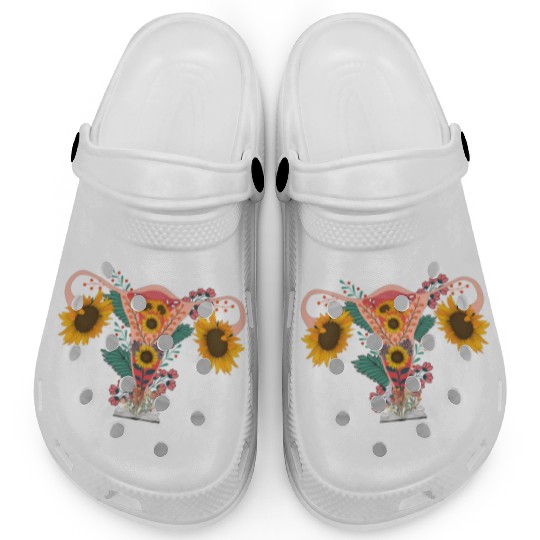 Woman Flower Uterus Feminism sunflower book Clogs