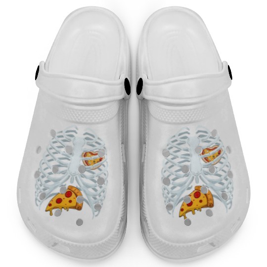 Funny PIzza Skeleton Rib Cage Halloween Costume Clogs