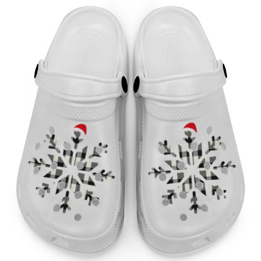 Black Christmas Buffalo Plaid Snowflakes Santa hat Clogs