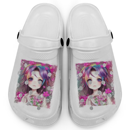 Anime Kawaii Chibi Girl Flowers Blossoms Gift Clogs