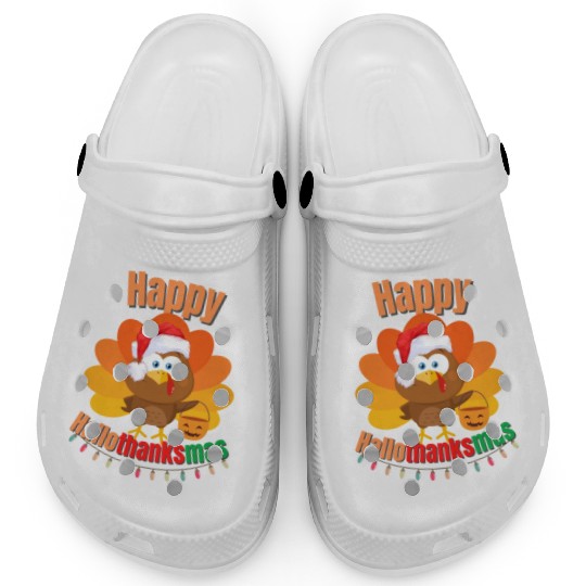 Happy Hallothanksmas Trick or Treat Santa Turkey Clogs