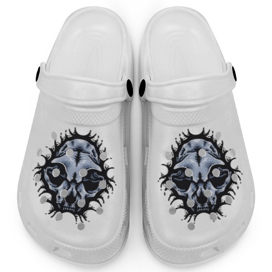 Cat Skull Bursting out gray scale oddities Clogs