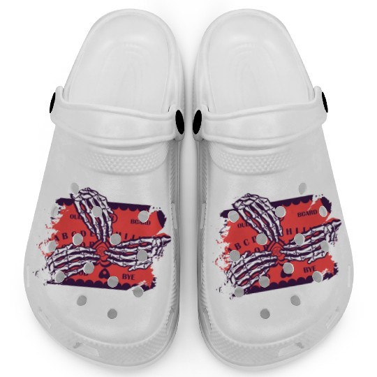 Retro Halloween Skeleton Playing Ouija Horror Clogs