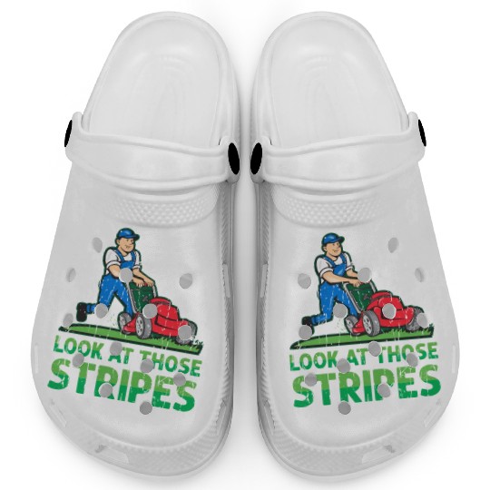 Look at those stripes - lawn mowing Clogs