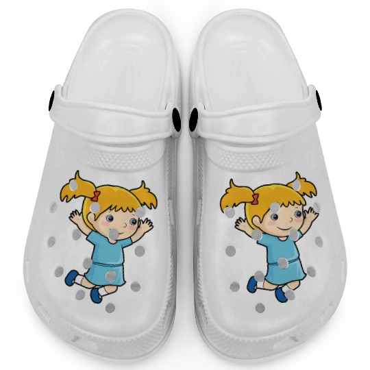 Girl jumps school enrollment joy kindergarten Clogs