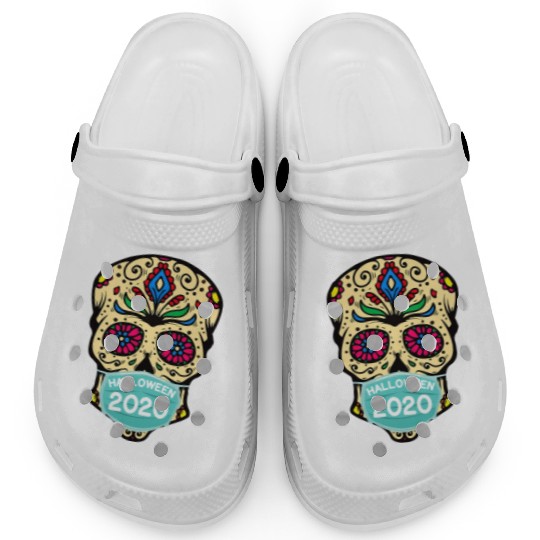 Sugar Skull Wearing Face Mask | Day of the Dead Clogs