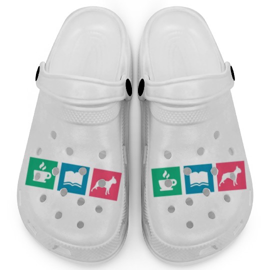 Coffee Books Boston Terrier I'm A Simple Woman Clogs