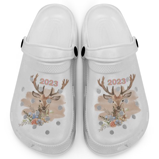 Brown Beige Watercolor Illustrated Deer Clogs