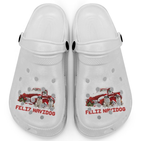 Feliz Navidog Saint Bernard Christmas Dog Lovers Clogs
