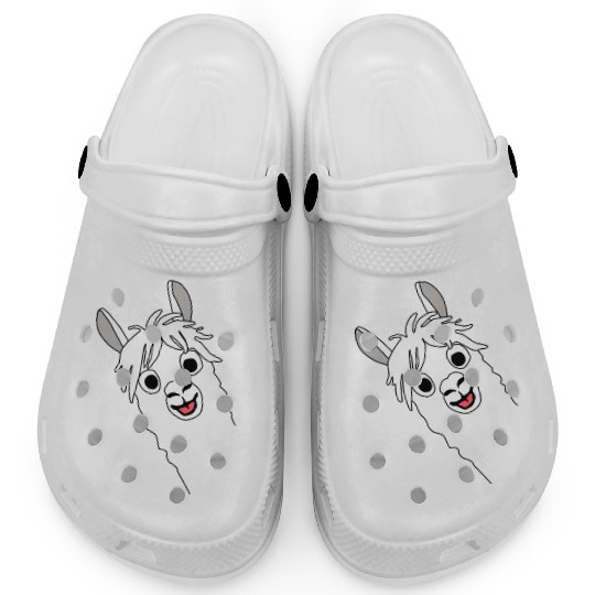 Laughing alpaca comic lama in white with big eyes Clogs