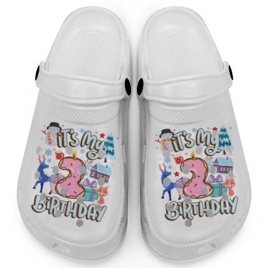 It's My 2 Birthday Snowman Holiday Donut Winter Clogs