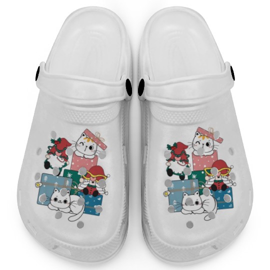 cute gnome and kitty cats on present gift box Clogs