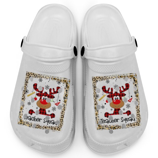 Bleached Teacher Squad Reindeer Funny Christmas Clogs