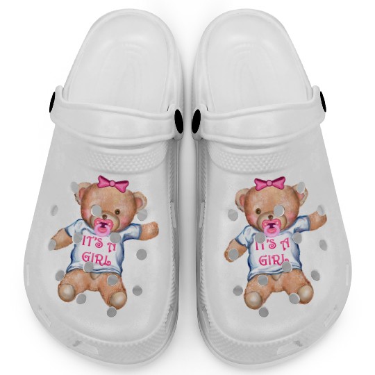 It's A Girl Teddy Bear with Pacifier Clogs