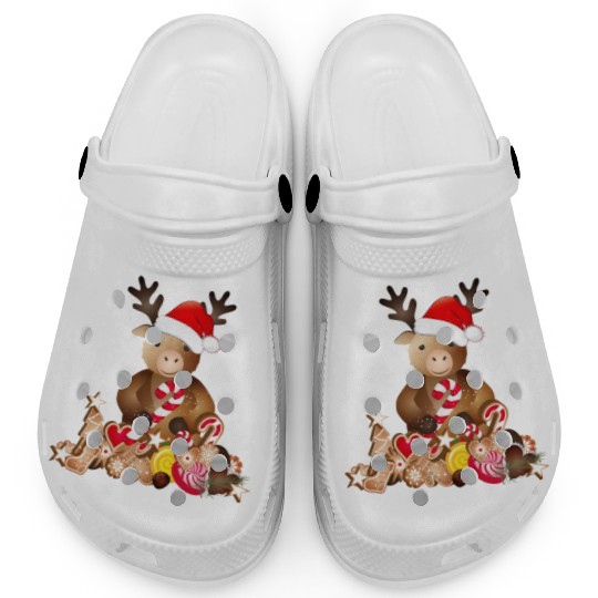 cute reindeer for christmas with santa hat Clogs