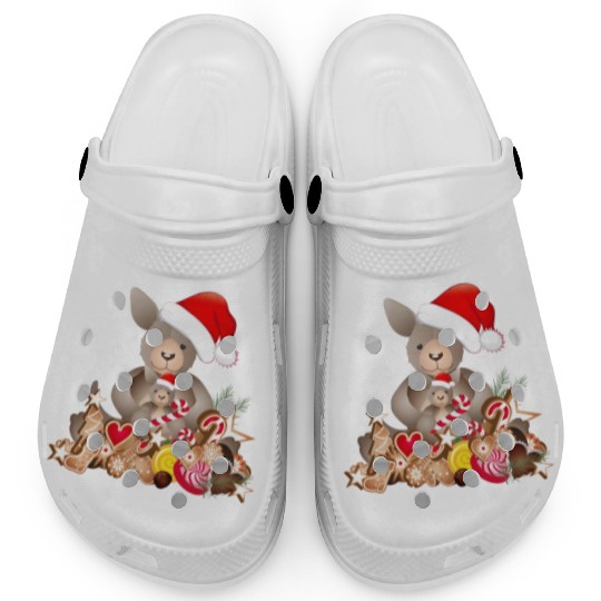 cute kangaroo for christmas with santa hat Clogs