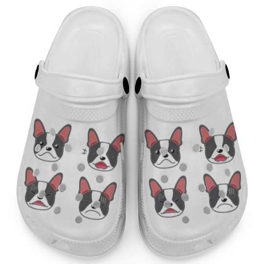 Funny Boston Terrier Dog Cartoon Faces Clogs