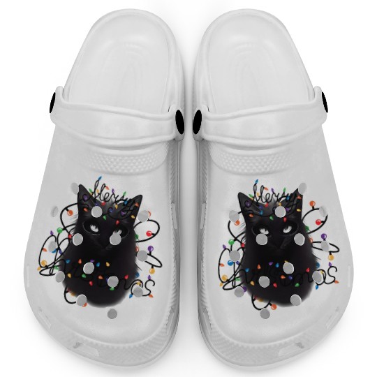 Black Cat christmas light Clogs