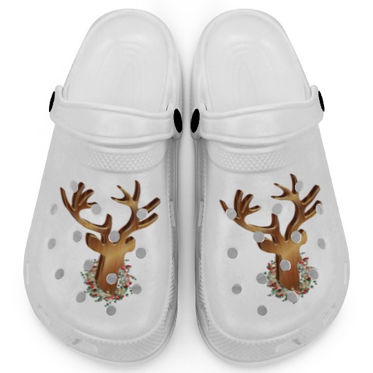 Deer head in wood look with Christmas wreath Clogs