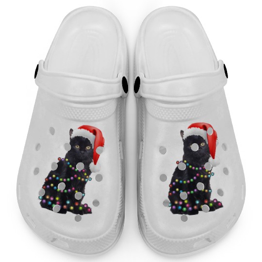 Black Cat Christmas Light Funny Cat Love Christmas Clogs