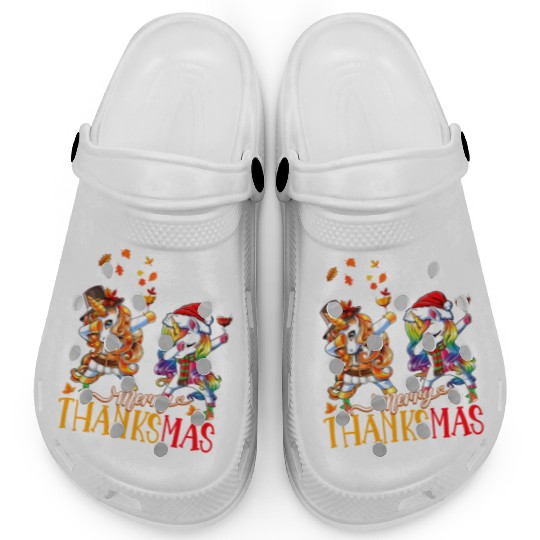 Merry Thanksmas funny unicorn Thanksgiving xmas Clogs