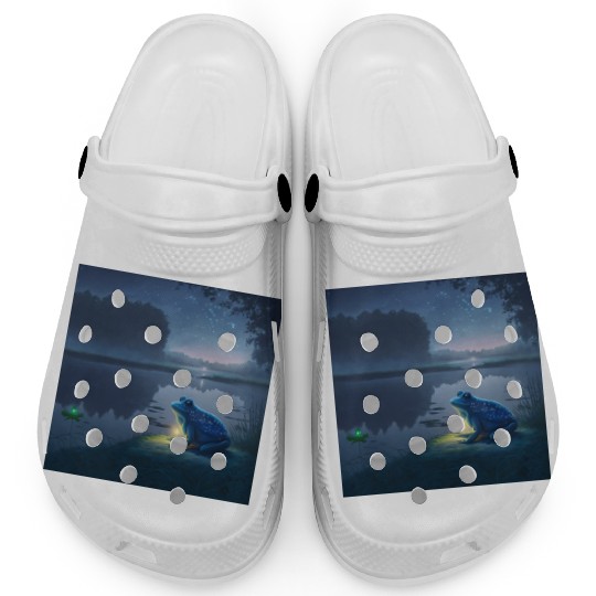 Blue Frog and Firefly on a pond at Night Clogs