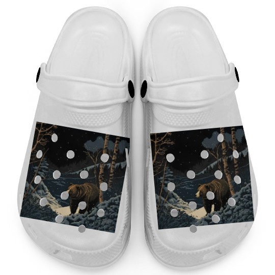 Ukiyo bear in forest landscape at night winter Clogs