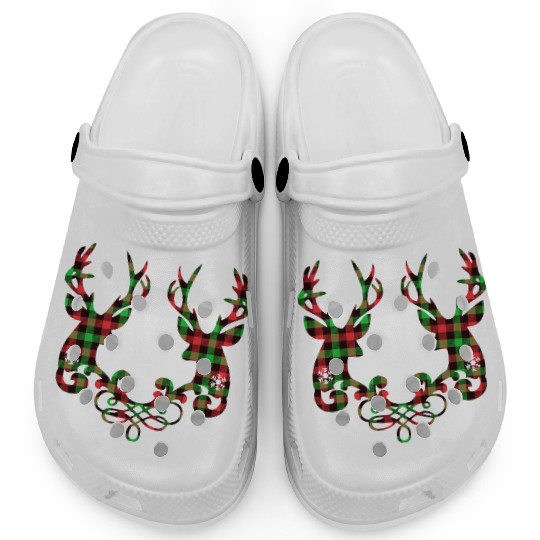 Buffalo plaid deer couple Clogs