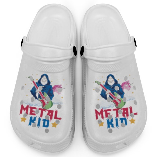 Grim Bone Unicorn Rainbow Metal Rock Metal Kid Clogs