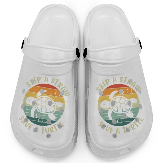 Skip A Straw Save A Turtle Retro Sunset Sea Turtle Clogs