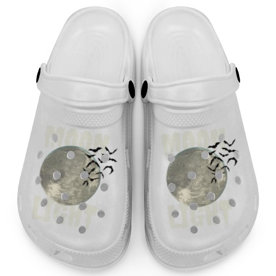 Dark Green Illustrated Moon Light Bat Clogs