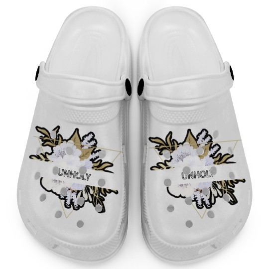 Unholy Flower Floral Minimalist Typography Clogs