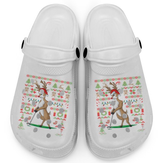 Golf Reindeer Pun Golfer Ugly Christmas Golfing Clogs