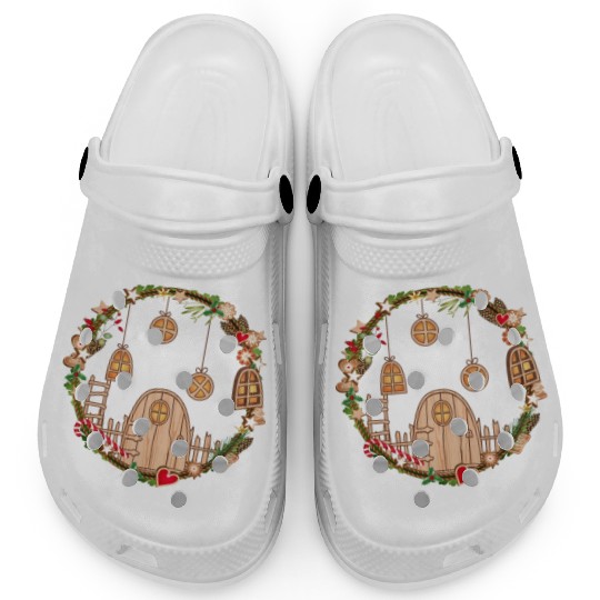 Elf door in Christmas wreath for Christmas Clogs