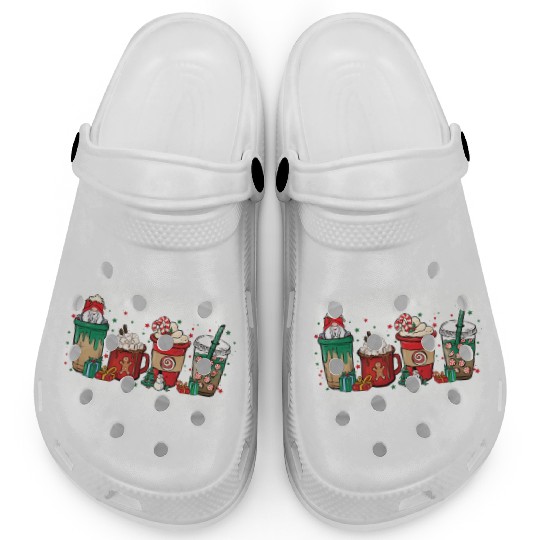 Christmas Coffee Cup Bleached Clogs