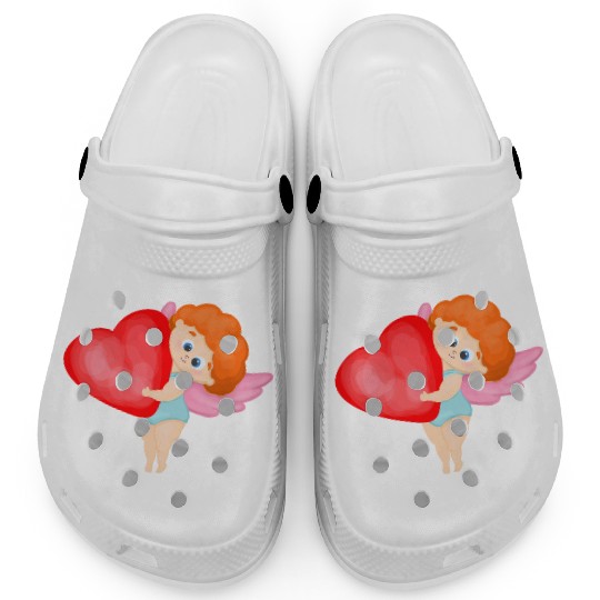 Lovely cupids. Cupid with a red heart Clogs