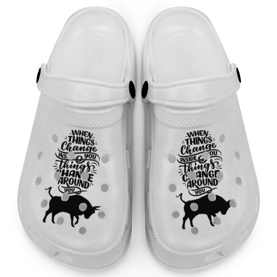 stay positive with a black bull sticker Clogs