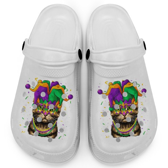 Cat Animal Lover Cute Mardi Gras Carnival Jester C Clogs