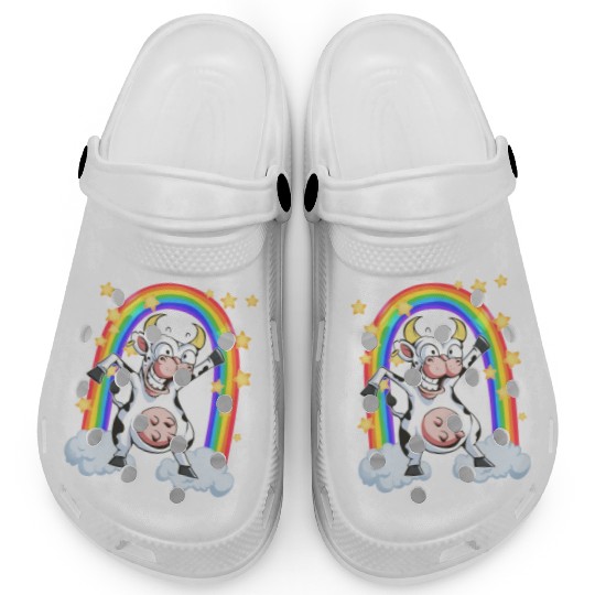 Rainbow cow crazy dancing fun funny Clogs